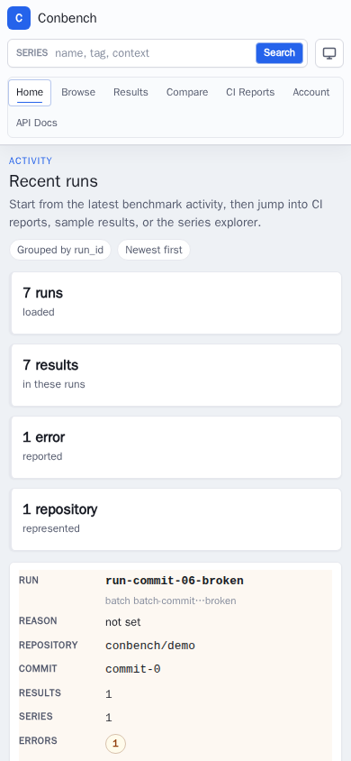 Recent runs mobile dashboard